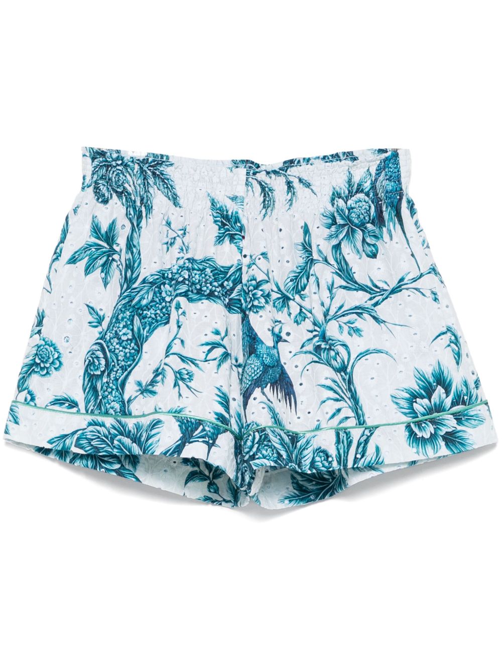 Floral-Print Cotton Shorts — aqua blue