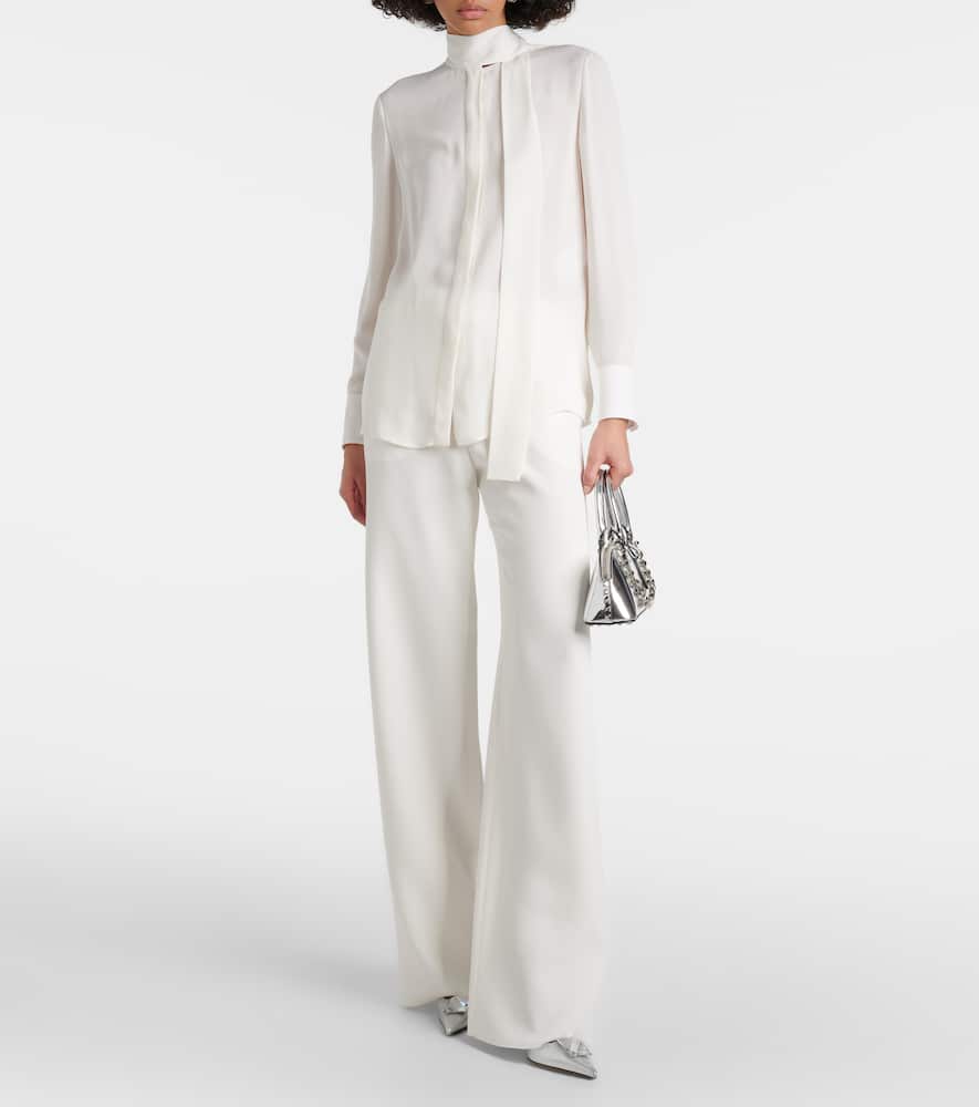Bow-tie neck silk georgette blouse