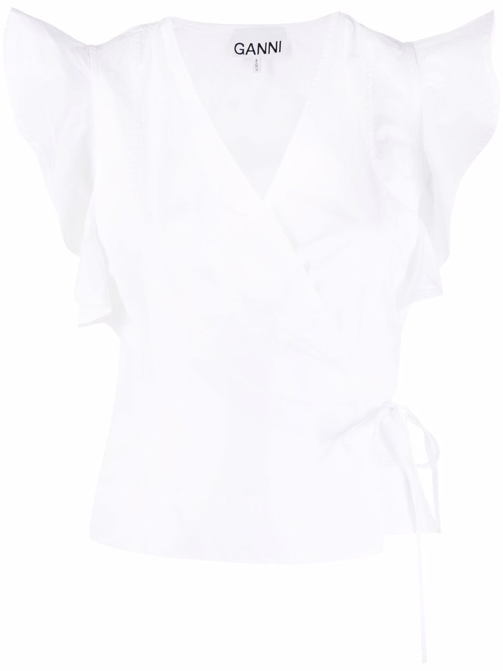 Ruffled-sleeve wrap top - White