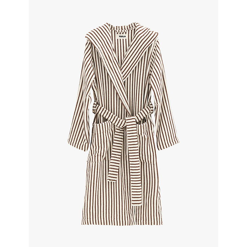 Womens Hooded Striped Organic-Cotton Robe