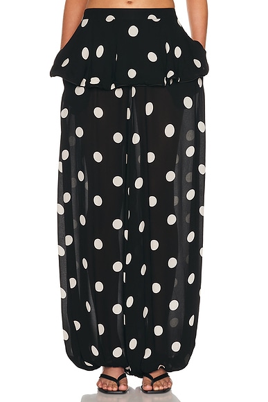 ADRIANA DEGREAS Polka Dot Peplum Pants in Black. XS. Also in S