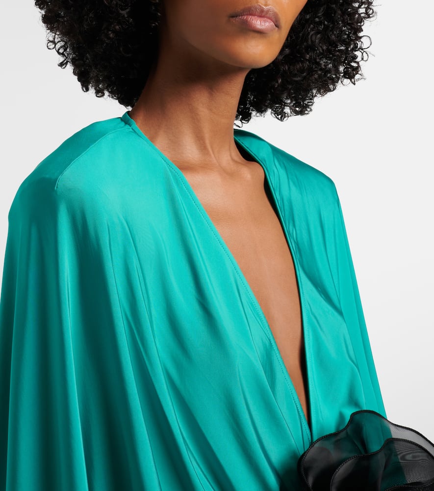 Floral-appliqué jersey maxi dress