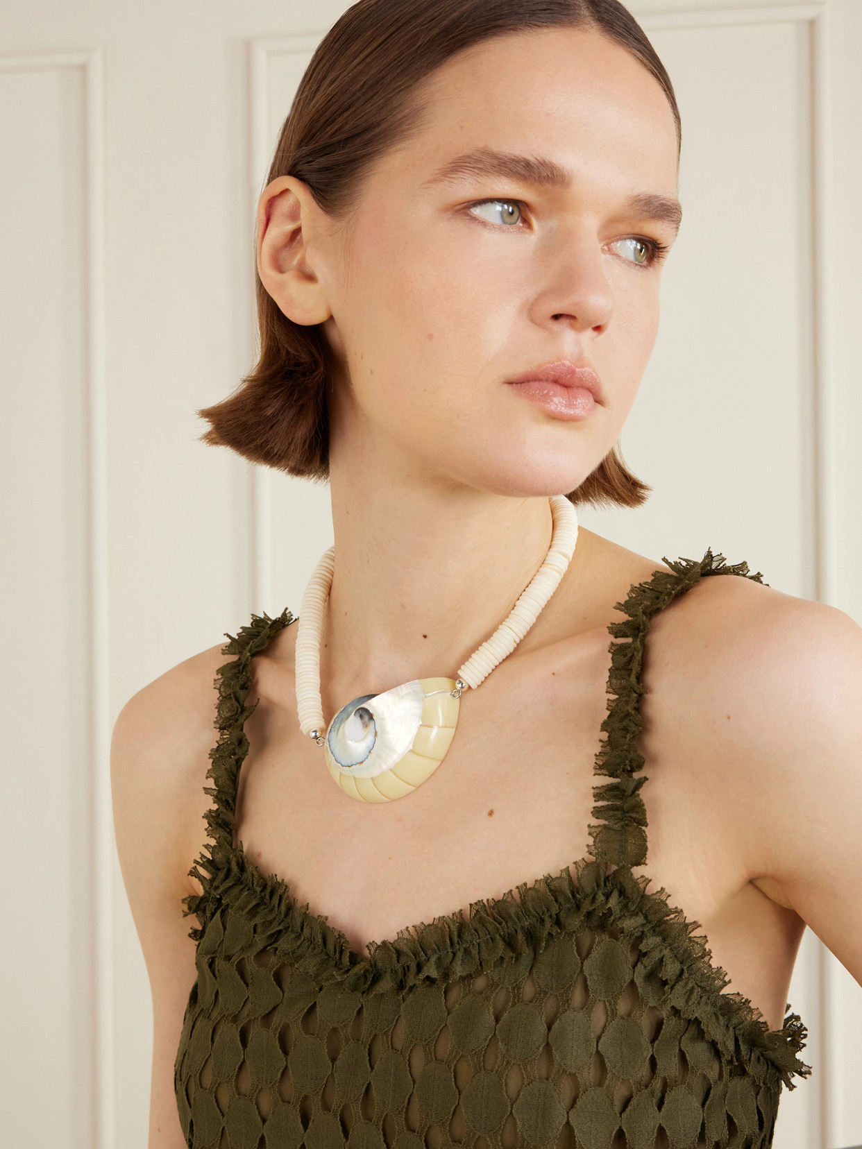 Odessa Silver-tone Shell Beaded Necklace - Ivory