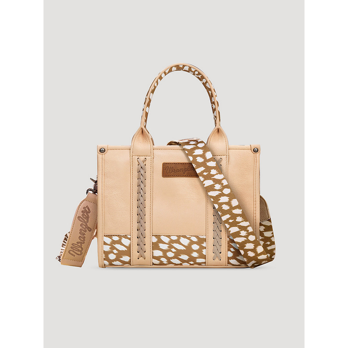 Fawn Print Trim Tote Bag in Tan