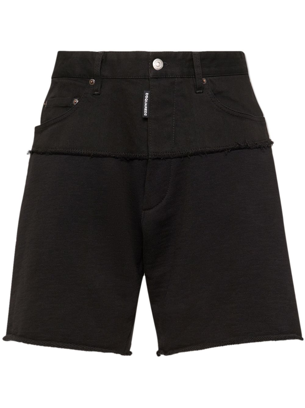 Piped-trim denim shorts - Black