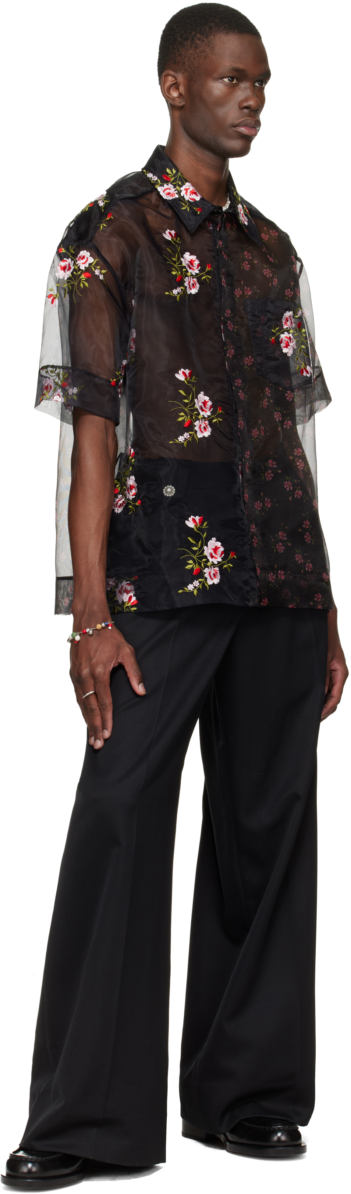 Black Sheer Patchwork Boxy Shirt