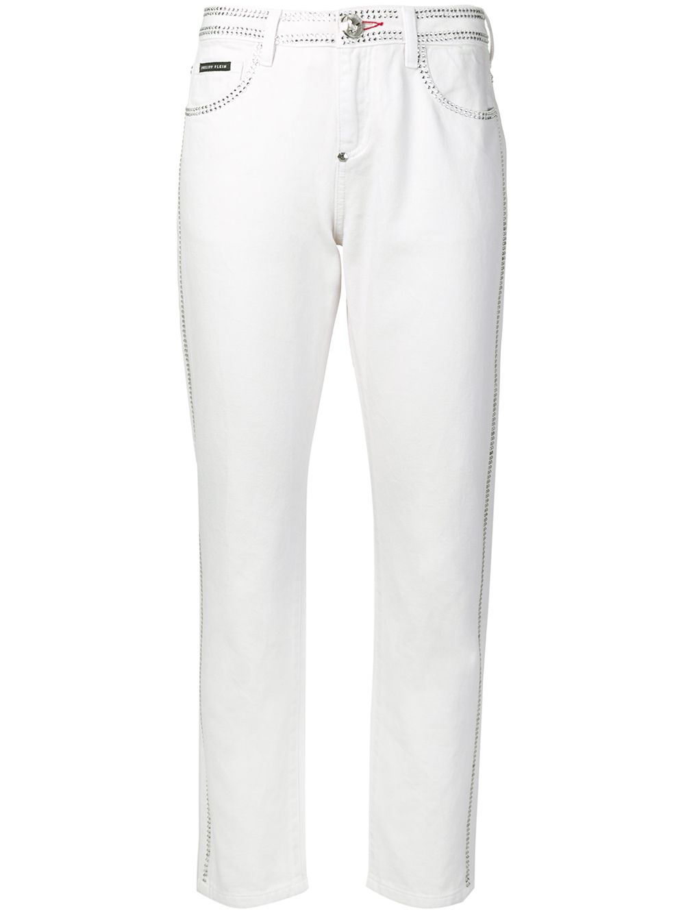 Crystal embellished slim-fit jeans - White