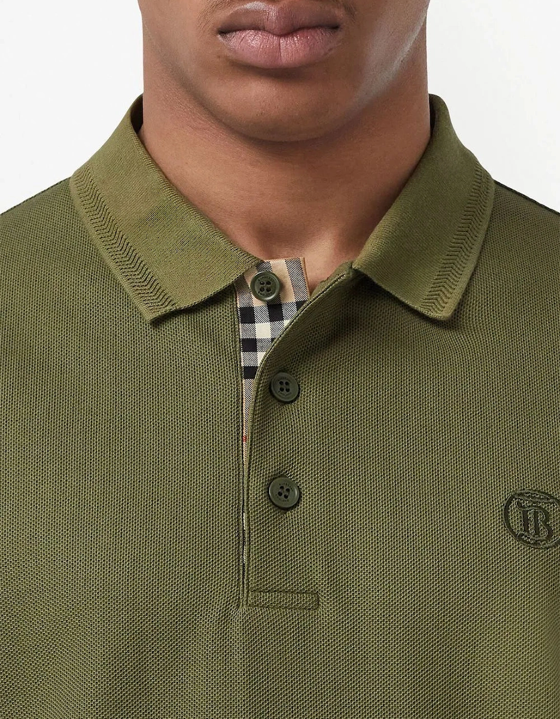 Men's Burberry Monogram Polo Shirt Olive Green - Tan
