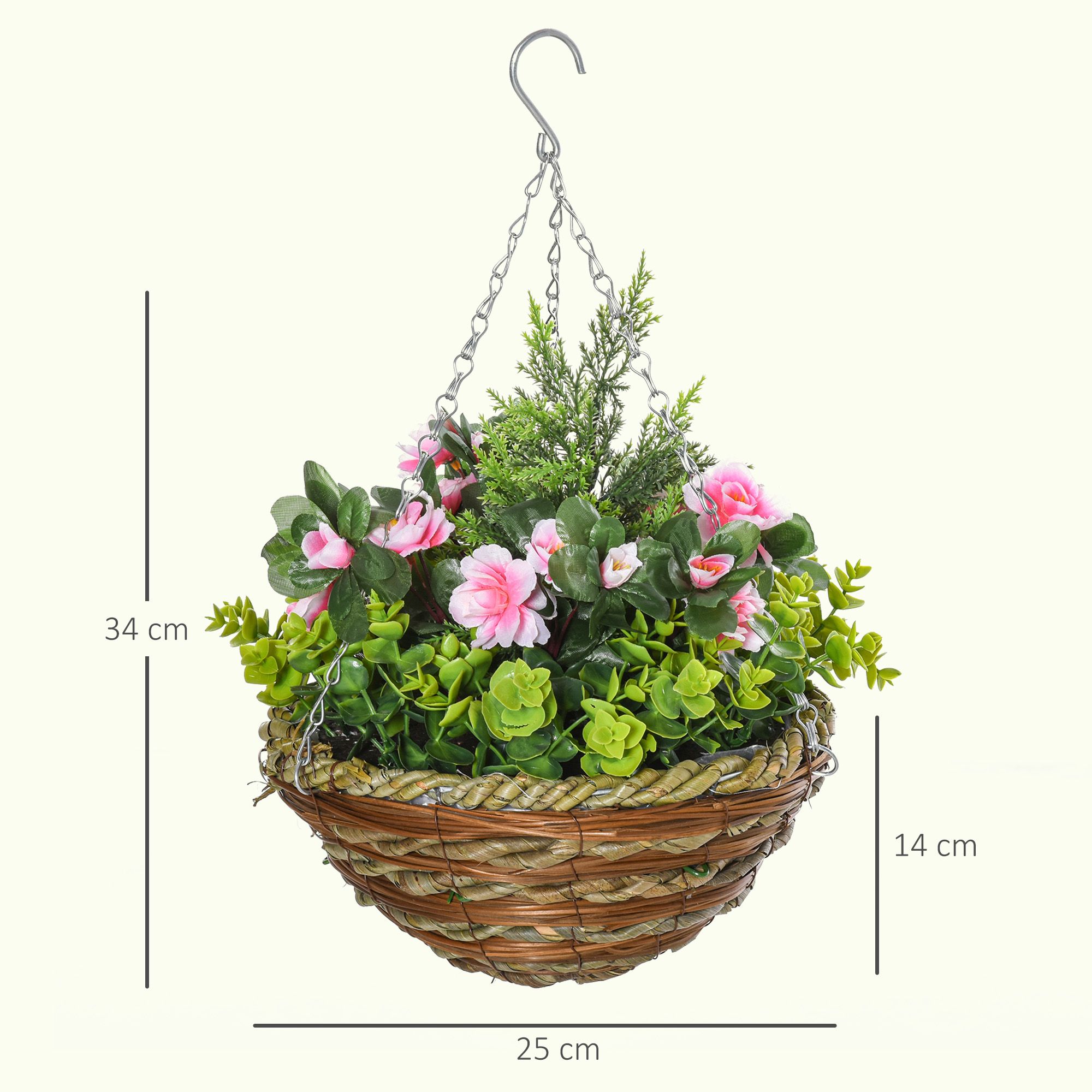 Outsunny 4 Pcs Artificial Lisianthus Flower Hanging Planter Basket Indoor In Pink