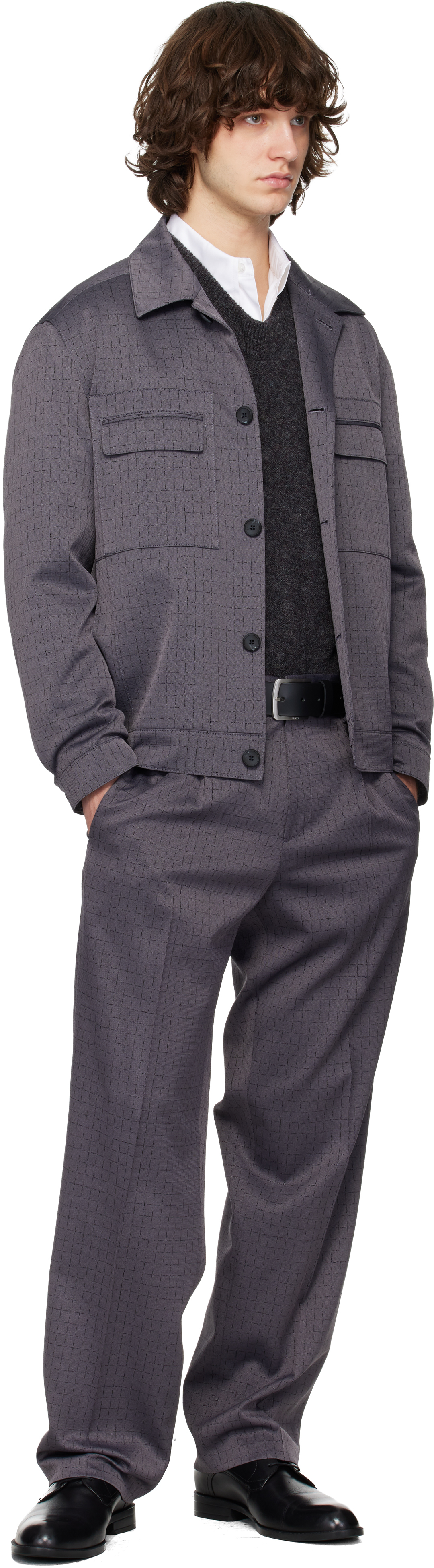 Gray Checked Modern-Fit Trousers