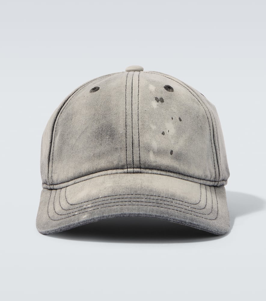 Distressed denim baseball cap