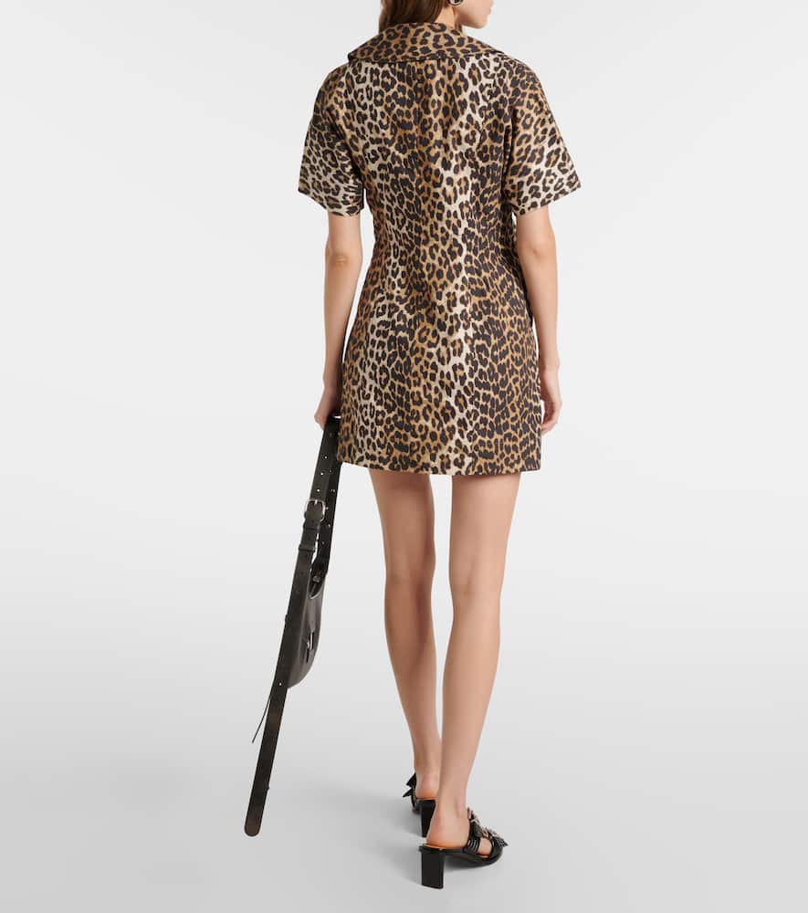 Ganni Leopard-print cotton wrap dress