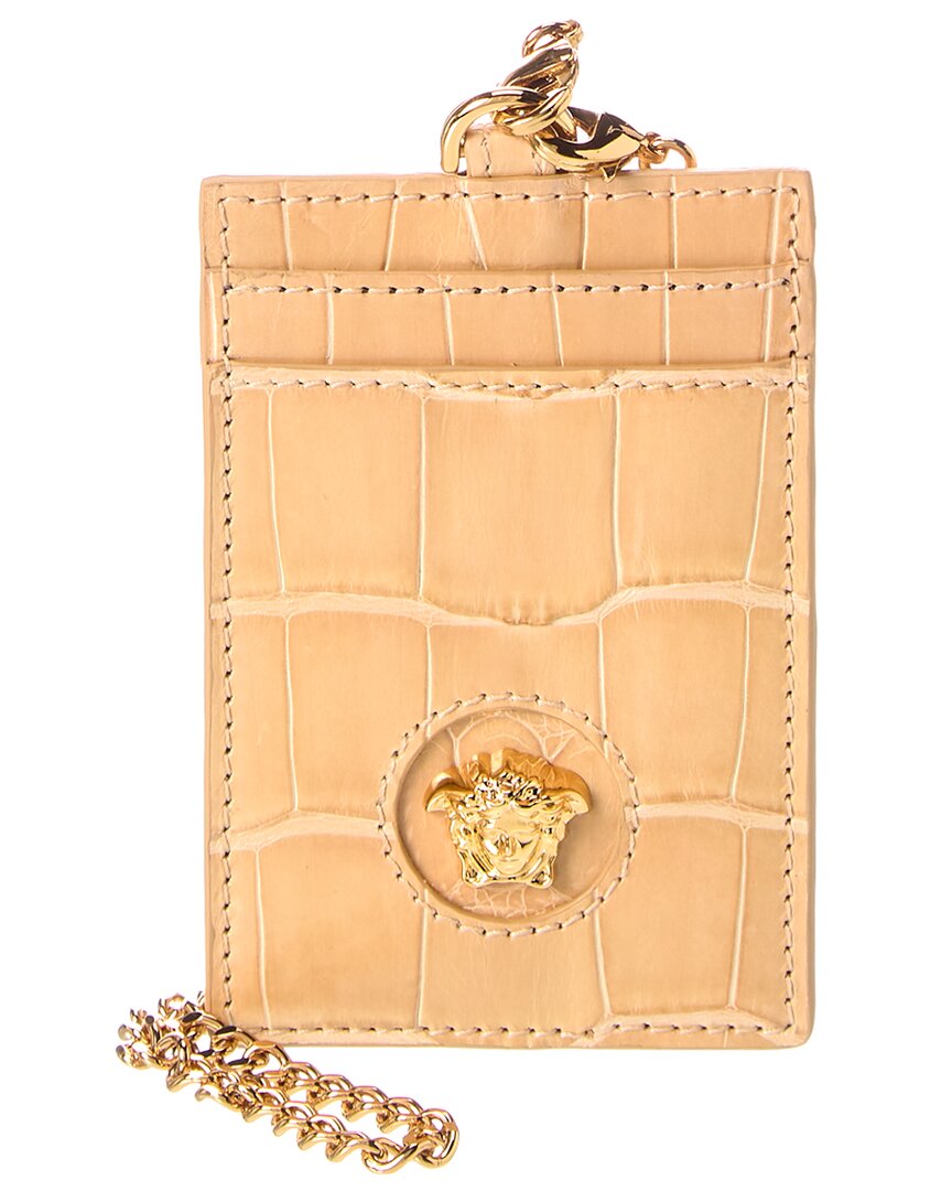 La Medusa Croc-Embossed Leather Card Holder On Chain