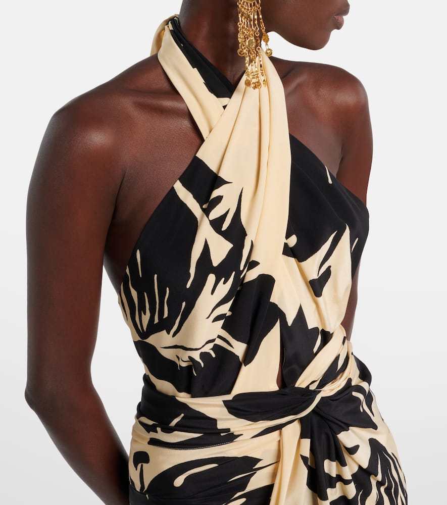 Halterneck floral silk minidress