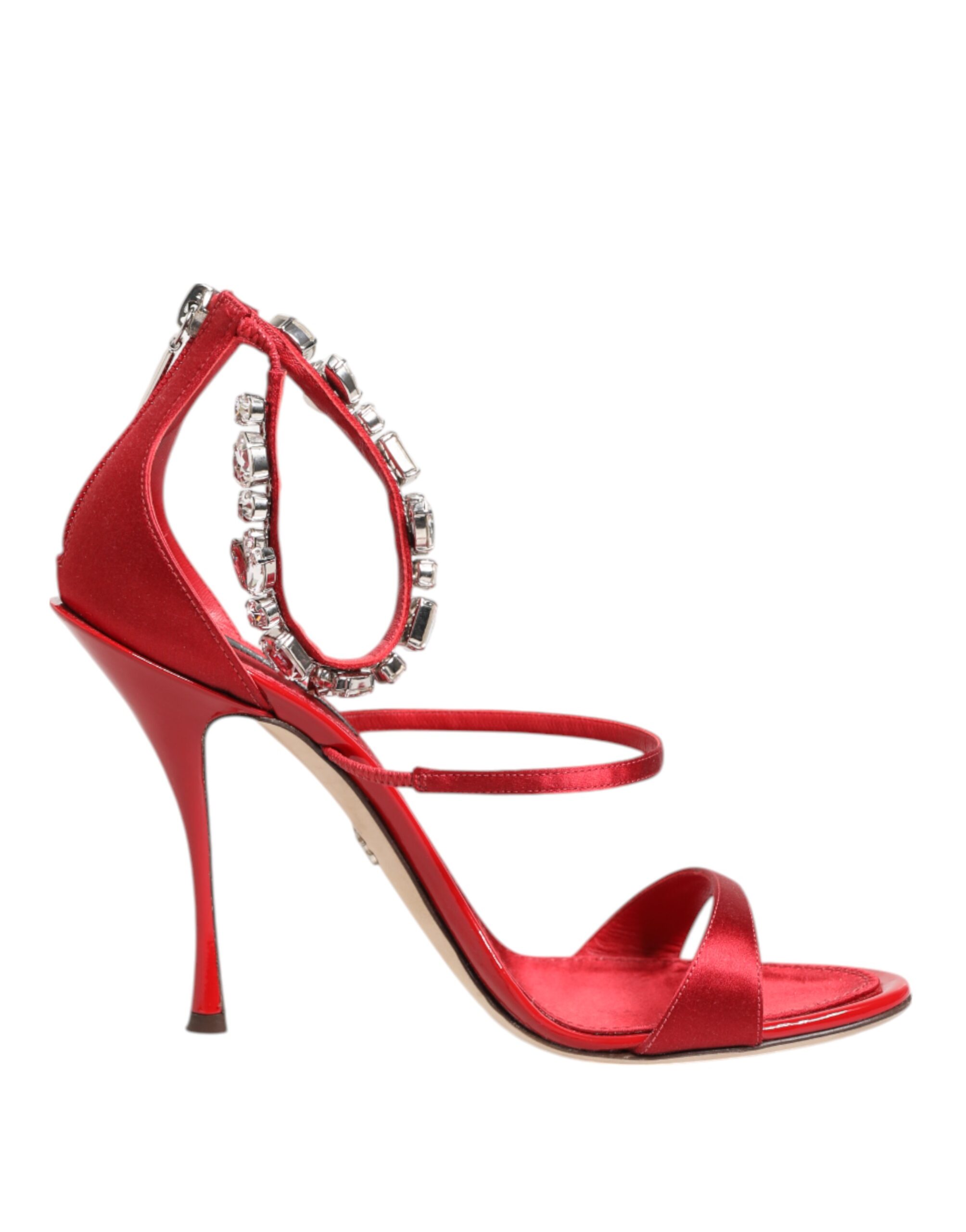 Dolce & Gabbana Red Satin Crystals Keira Sandals Heels Women's Shoe
