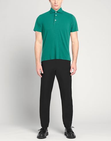 Silvery Man Polo shirt Green Size M Cotton, Elastane