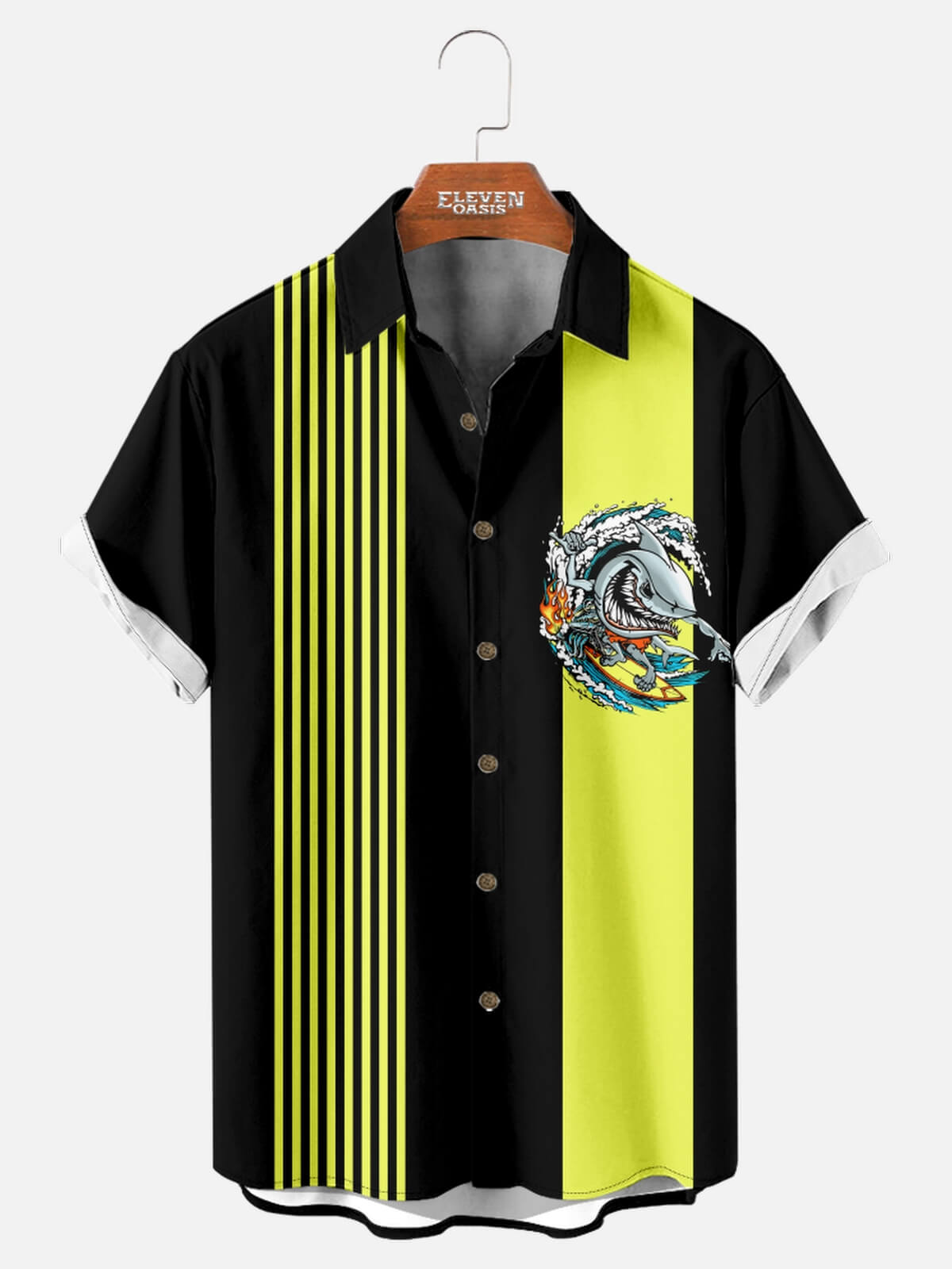 Tall Men's Surfing Shark Stripe Bowling Shirt