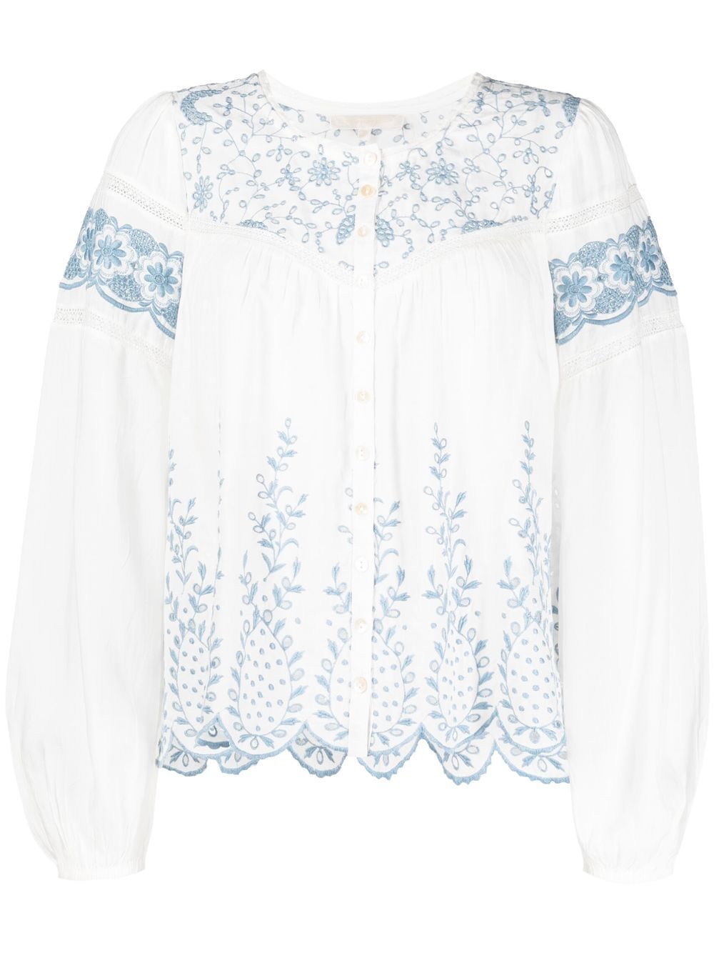 Embroidered crew neck blouse - White
