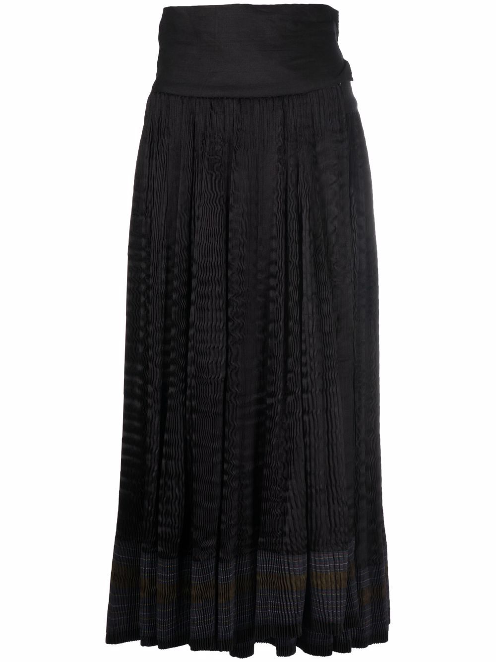 2000s striped gathered midi skirt - Black
