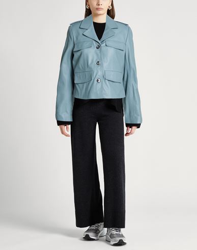 Woman Jacket Slate blue Size 4 Lambskin