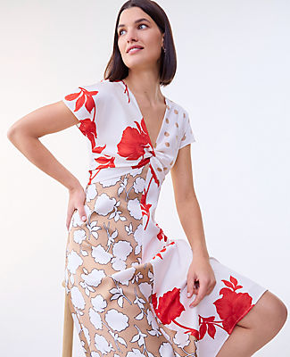 Ann Taylor Petite Floral Collage Twisted Midi Dress