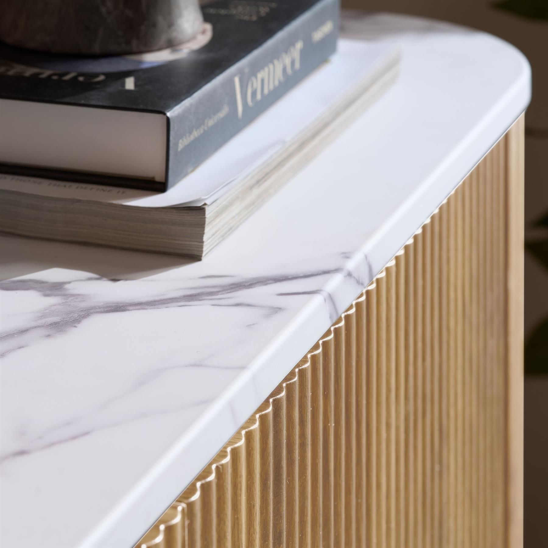 Birlea Unisex Kagu 2 Door Sideboard Fluted Ribbed Oak & Marble effect in Light Oak