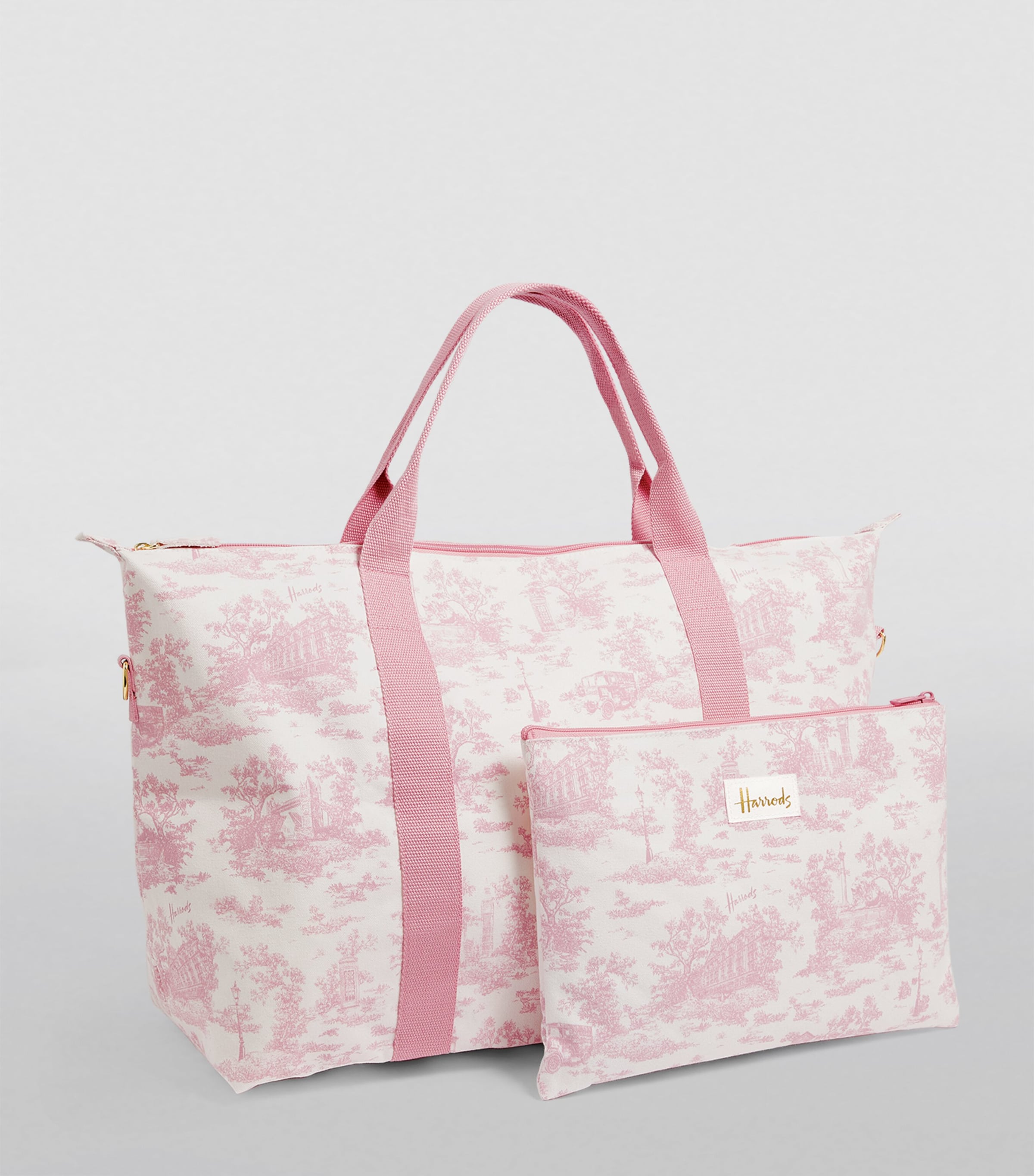 Pink Toile Foldable Overnight Bag