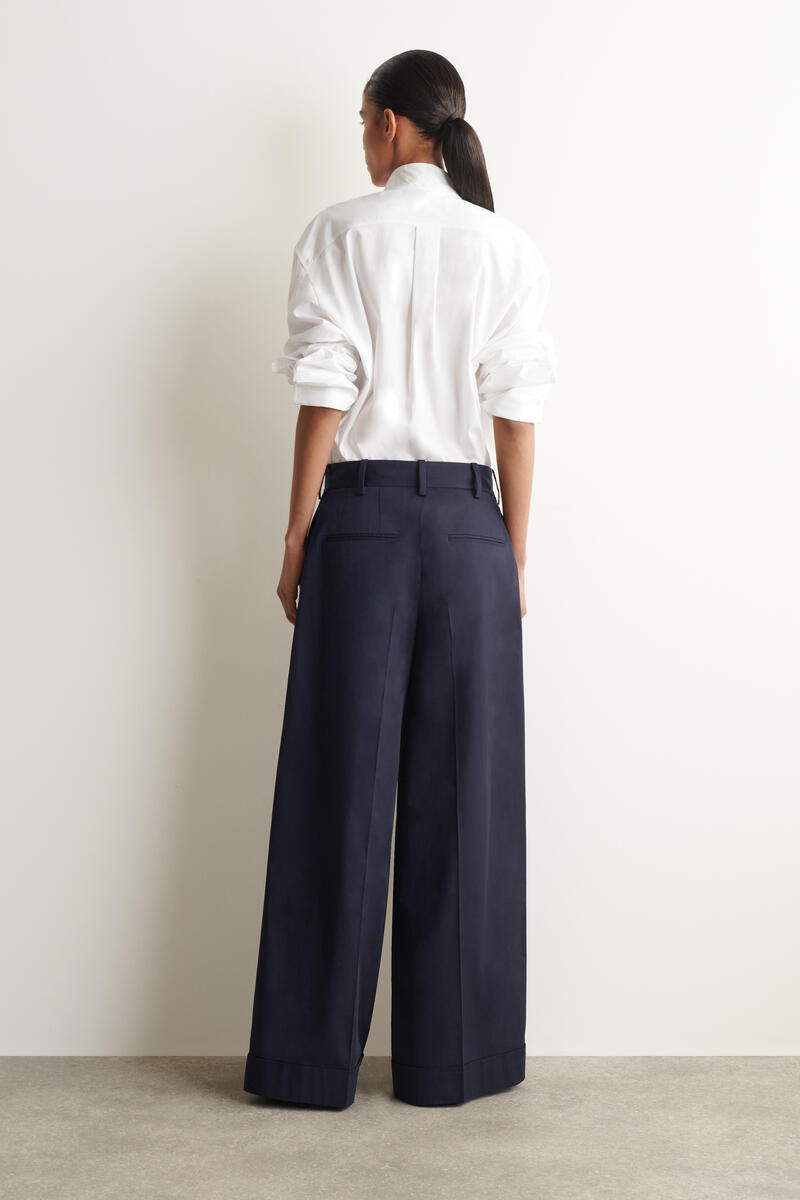 Cotton-Twill Wide-Leg Turn-Up Pants