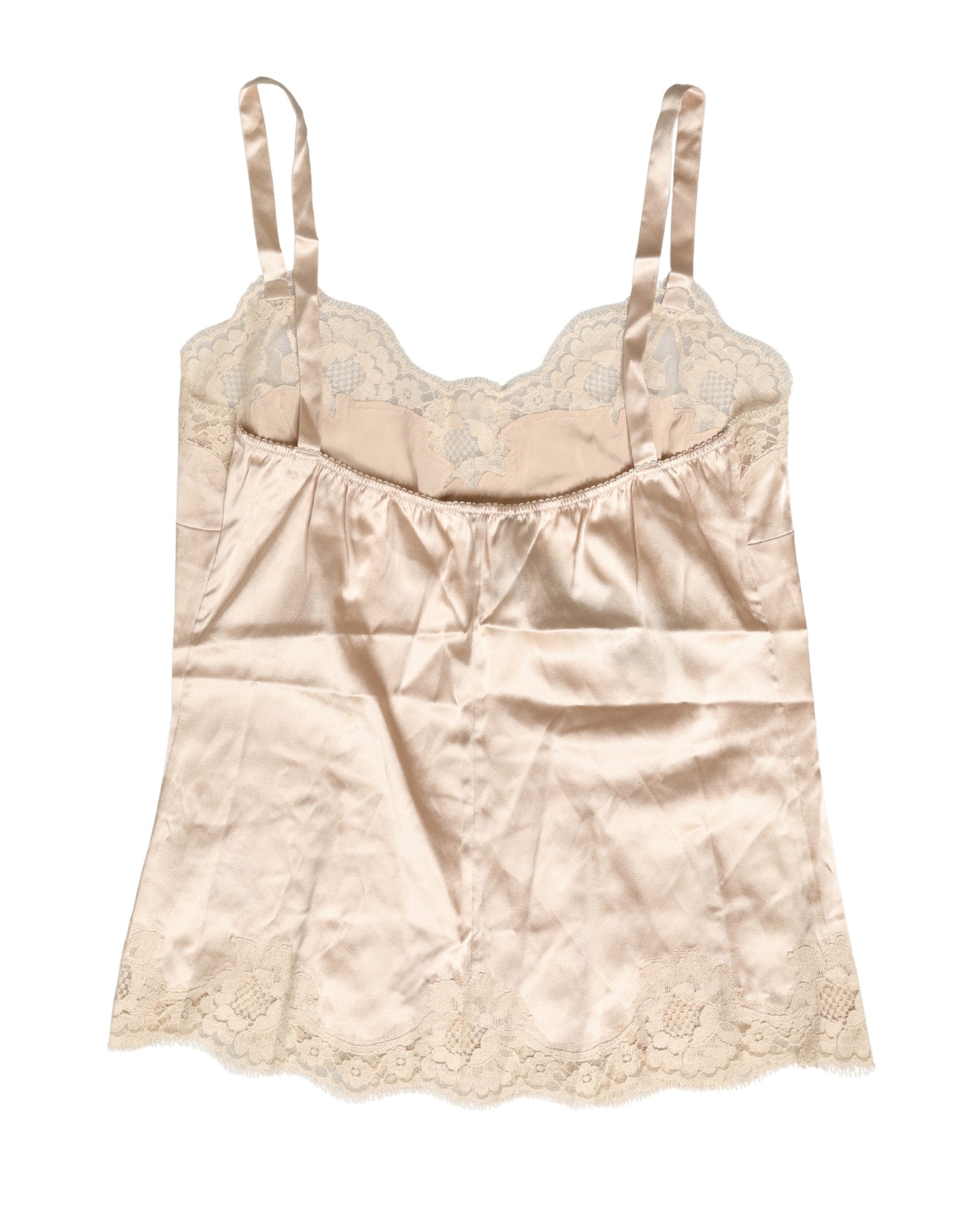 Lace Silk Satin Tank Top — Beige