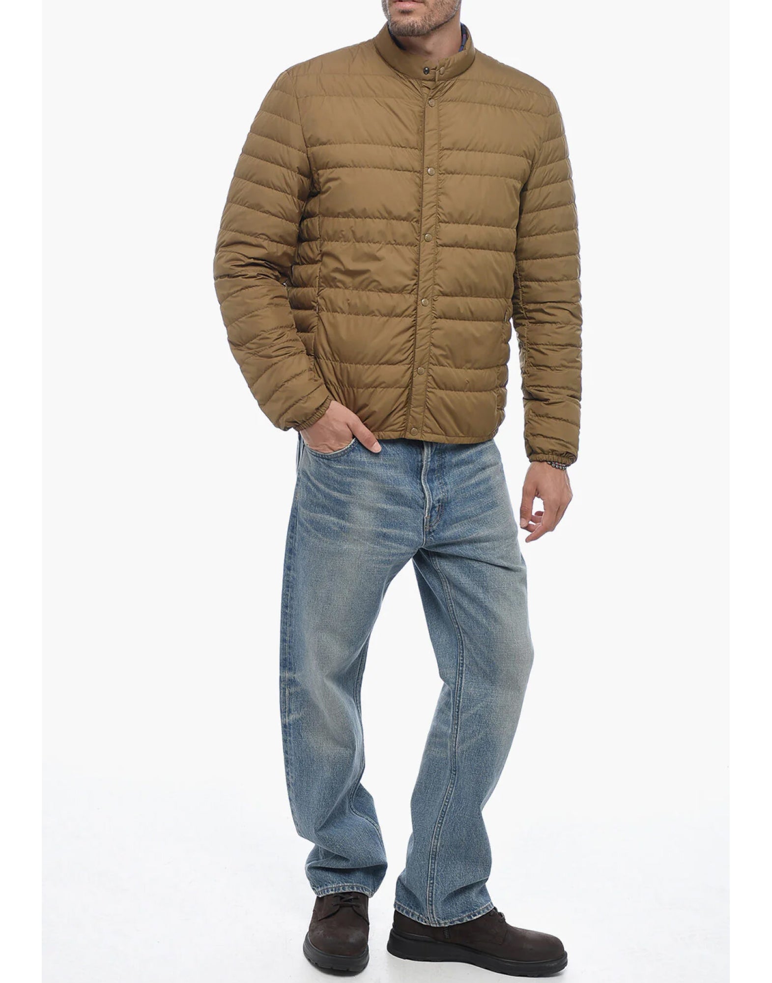 Light Quilted Down Down Jacket — Brown
