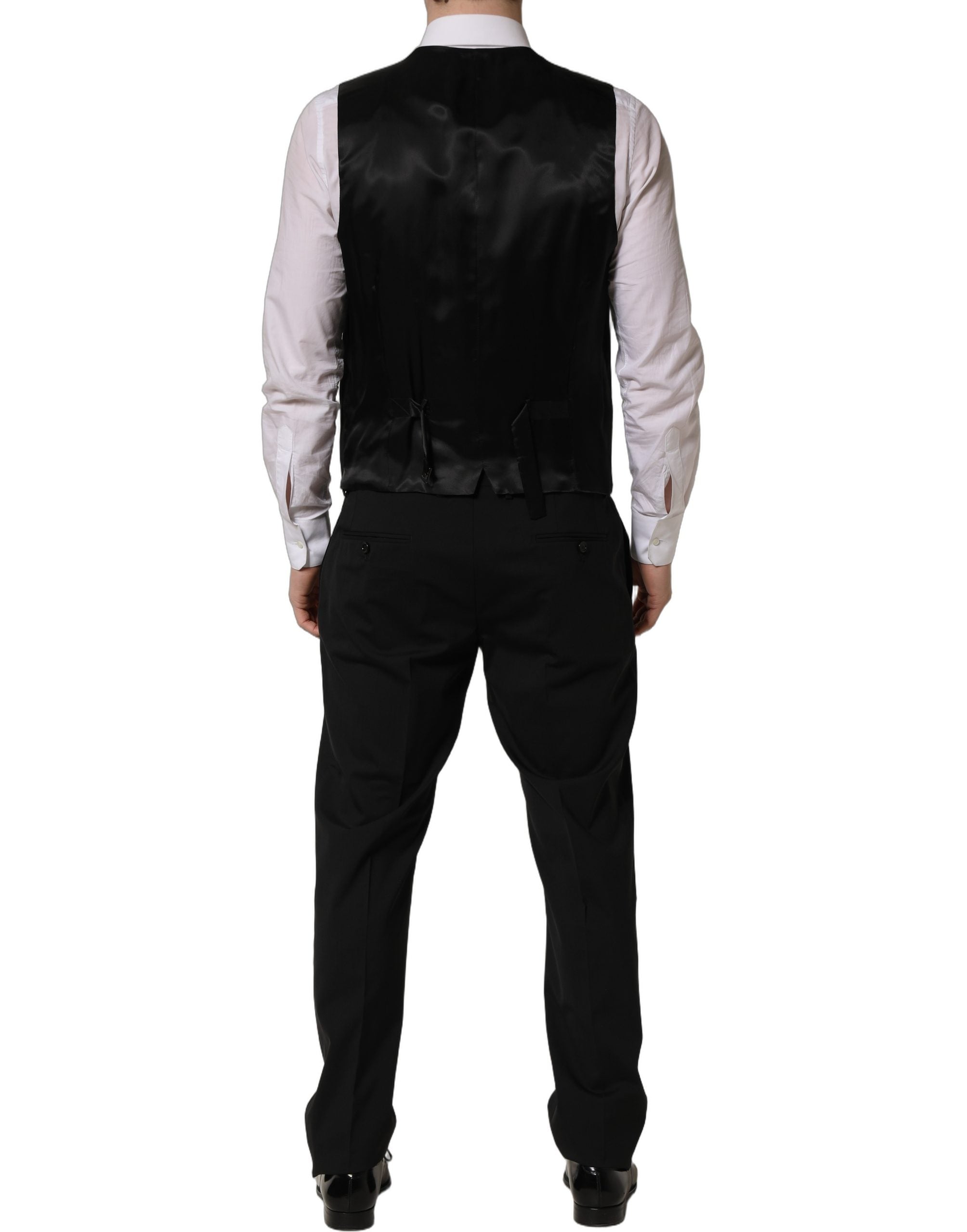 Virgin Wool Slim Fit Pant Suit — Black