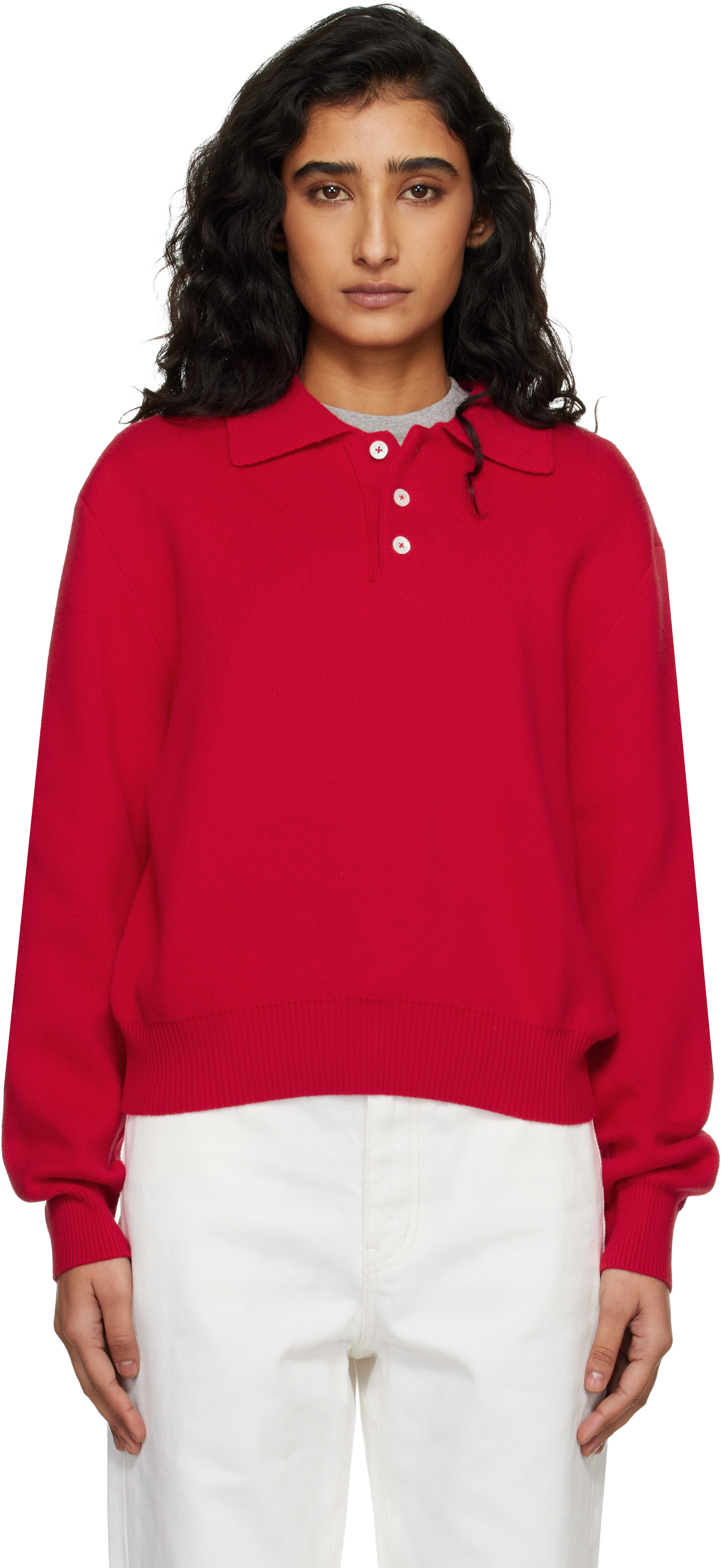 Red Cashmere Collared Sweater Polo
