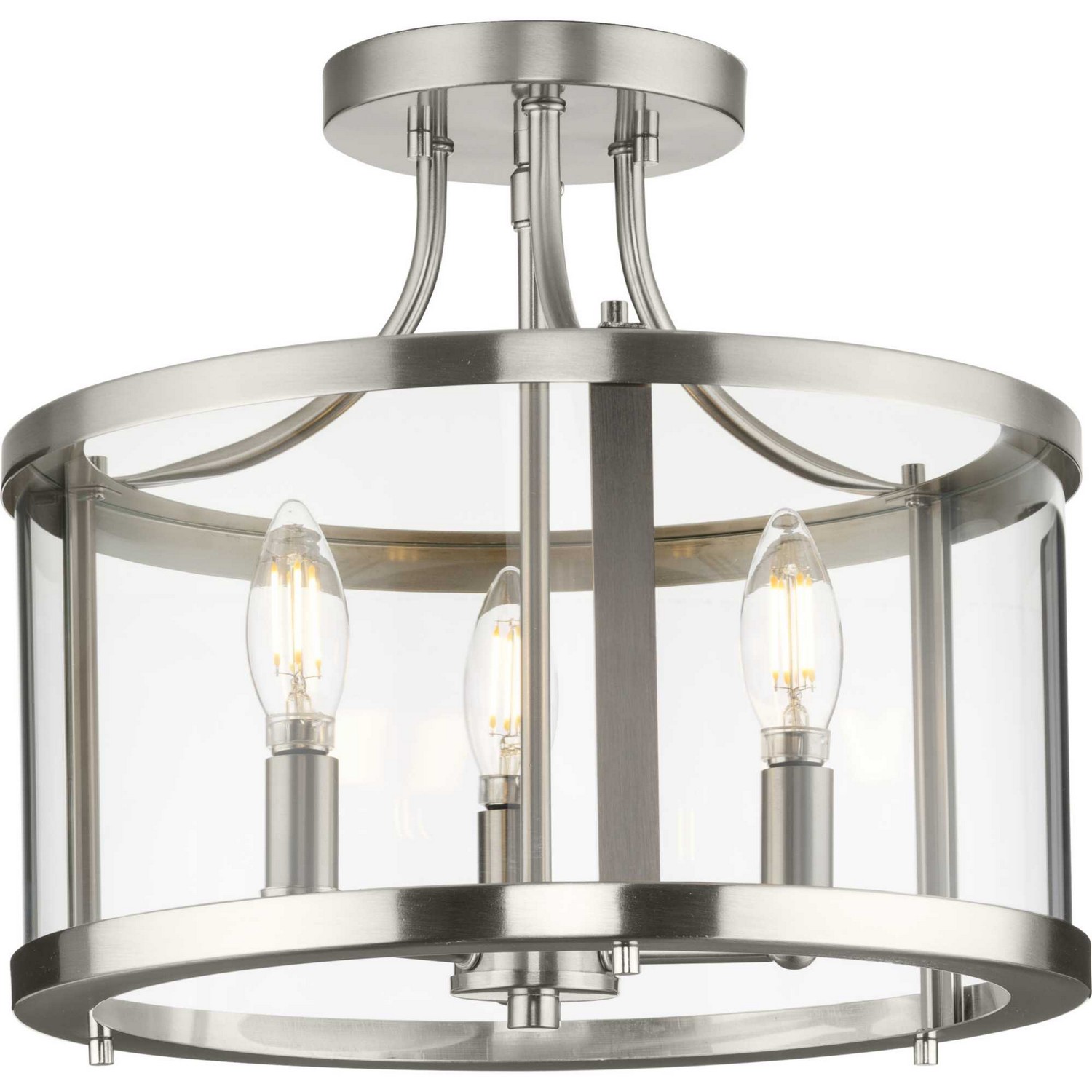 Brushed Nickel Three Light Semi Flush Mount from the Gilliam Collection