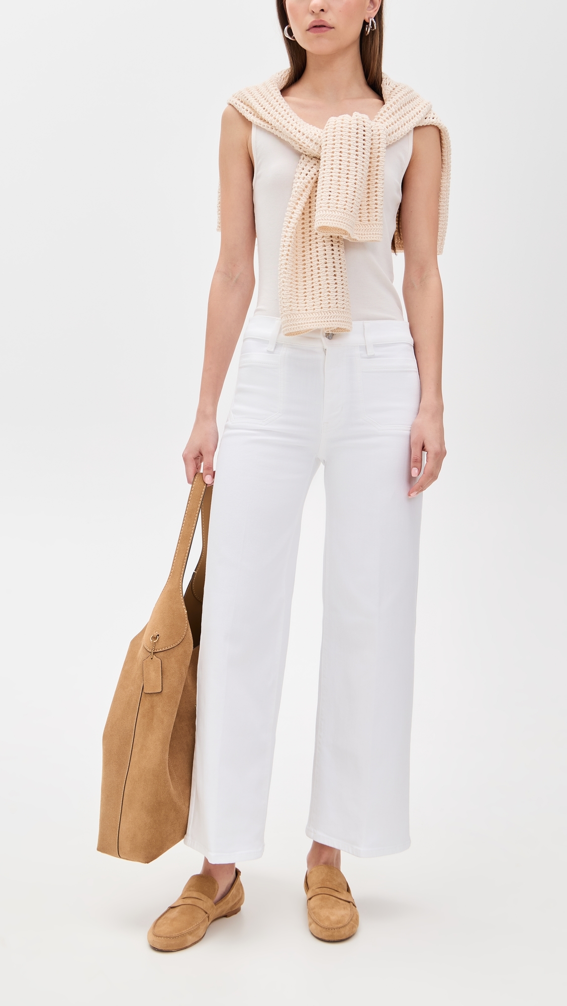 FRAME Le Slim Palazzo Modernist Pocket Jeans White