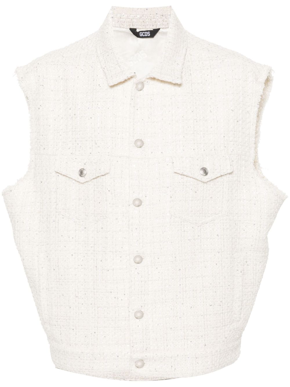 GCDS sequin-embellished tweed gilet - Neutrals