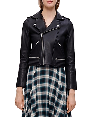 Fitted leather biker jacket