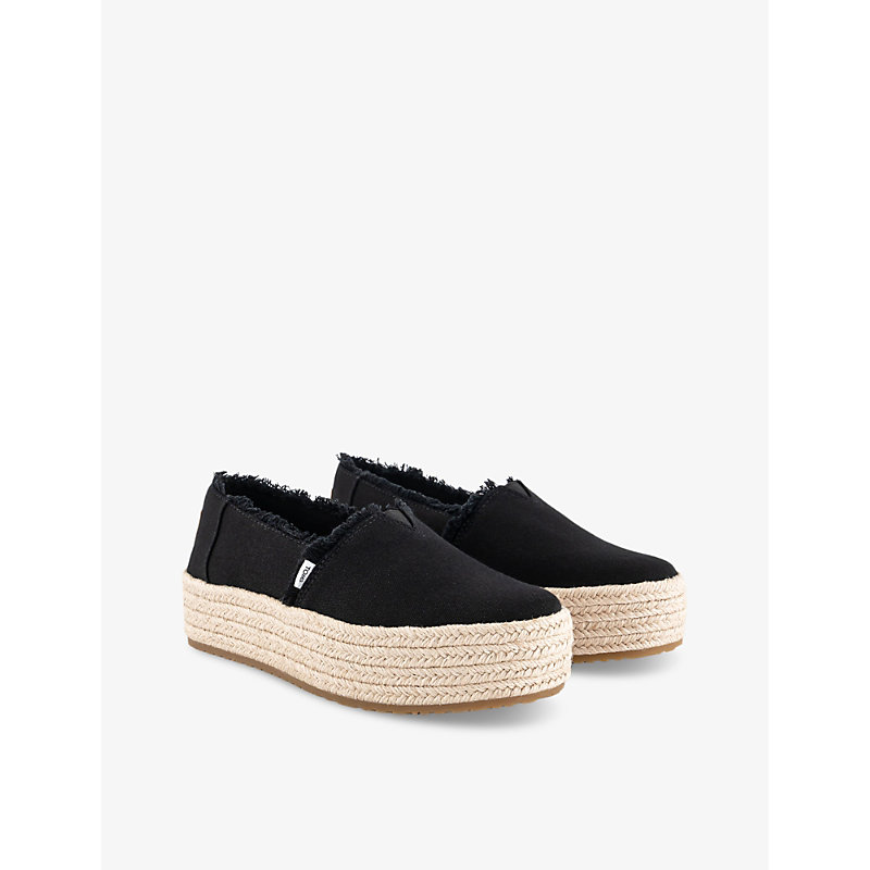 Womens Black Valencia Frayed-trim Woven Platform Espadrilles