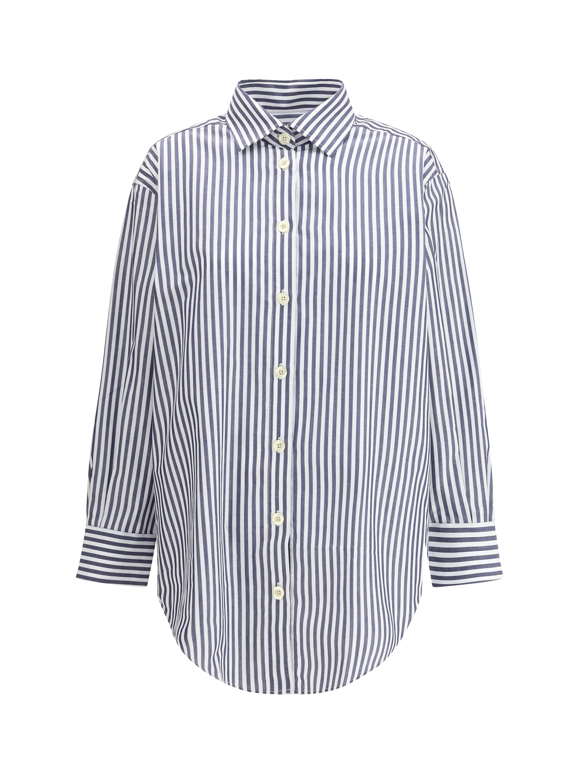 Striped Cotton Oversized Shirt — Blue