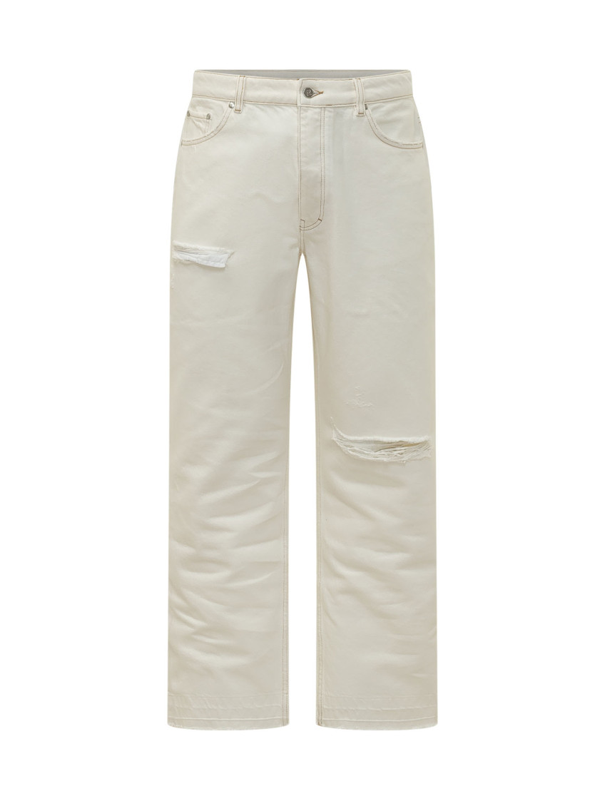 White Straight Distressed Jeans