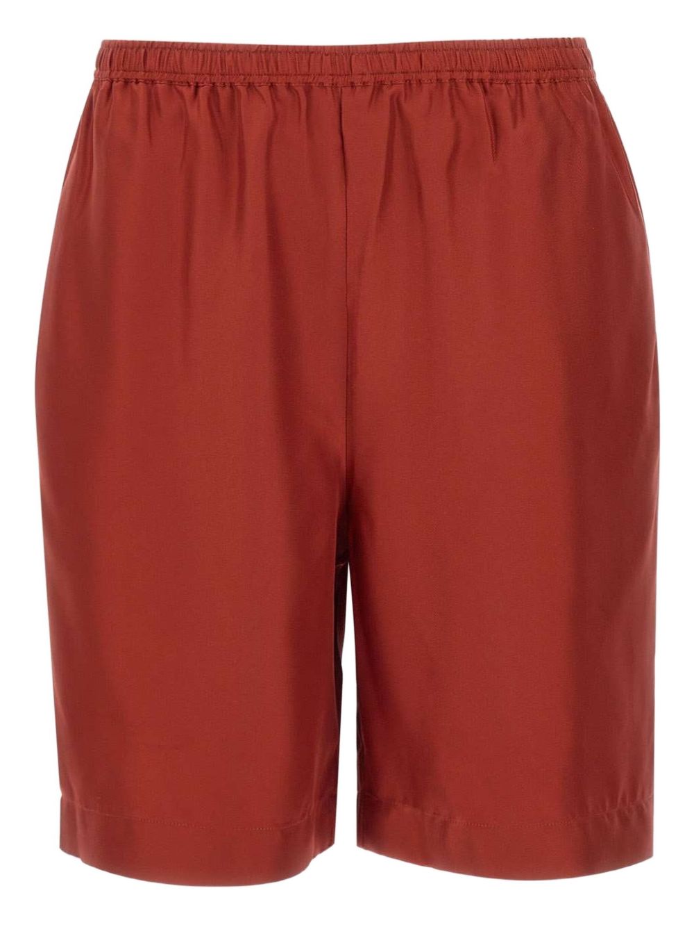 Red silk Zinnia bermuda shorts