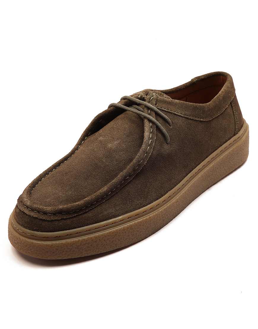 Off The Hook 'els' men's suede leather casual lace-up boat shoes in military-green