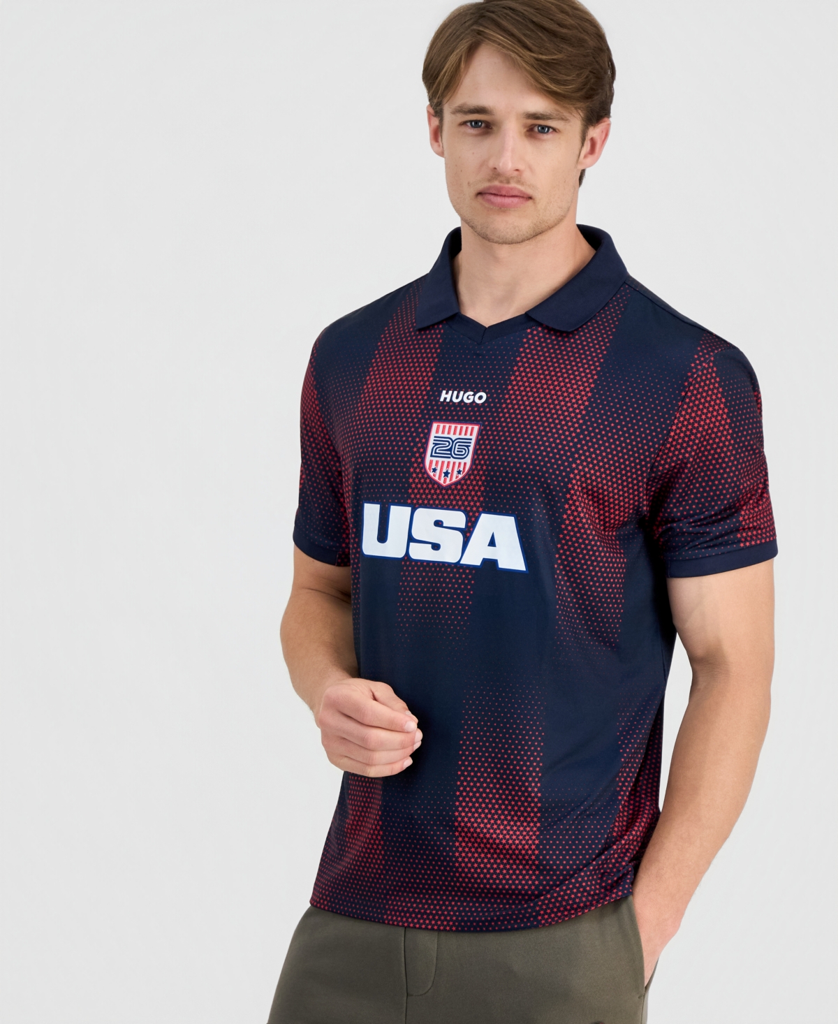 Hugo by Men's Relaxed-Fit Usa Football Polo Jersey Shirt - Dark Blue