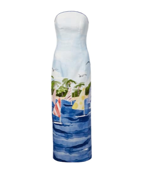 Ava printed linen bustier dress
