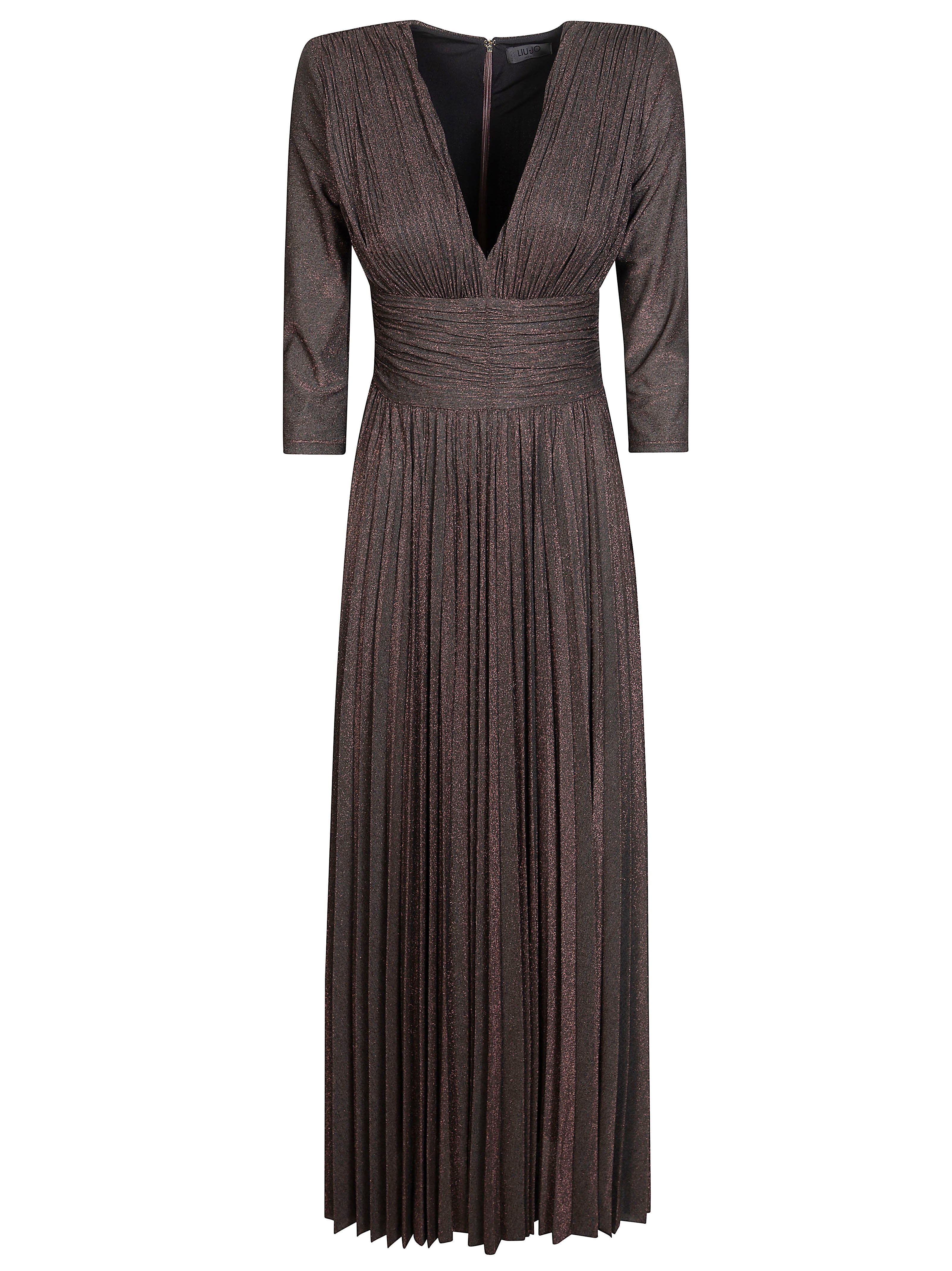 V-neck Pleated Midi Dress
