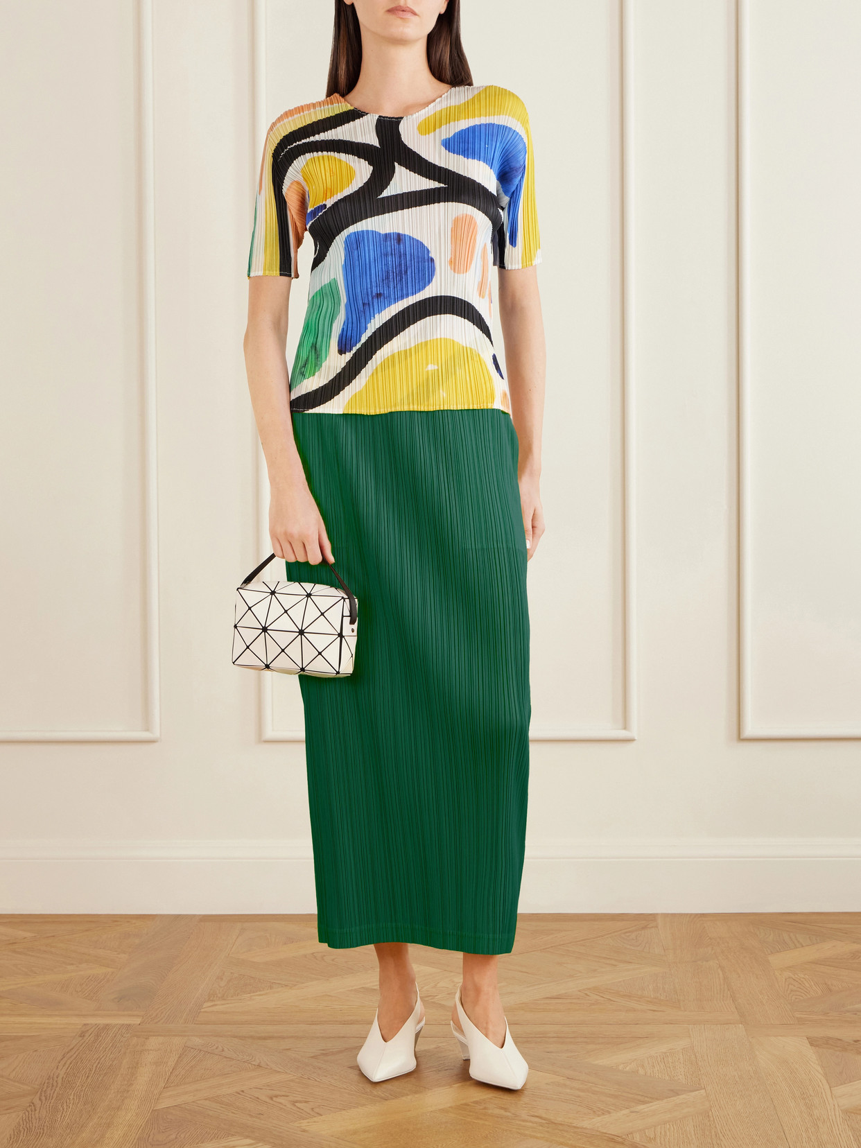 Plissé Midi Skirt - Green