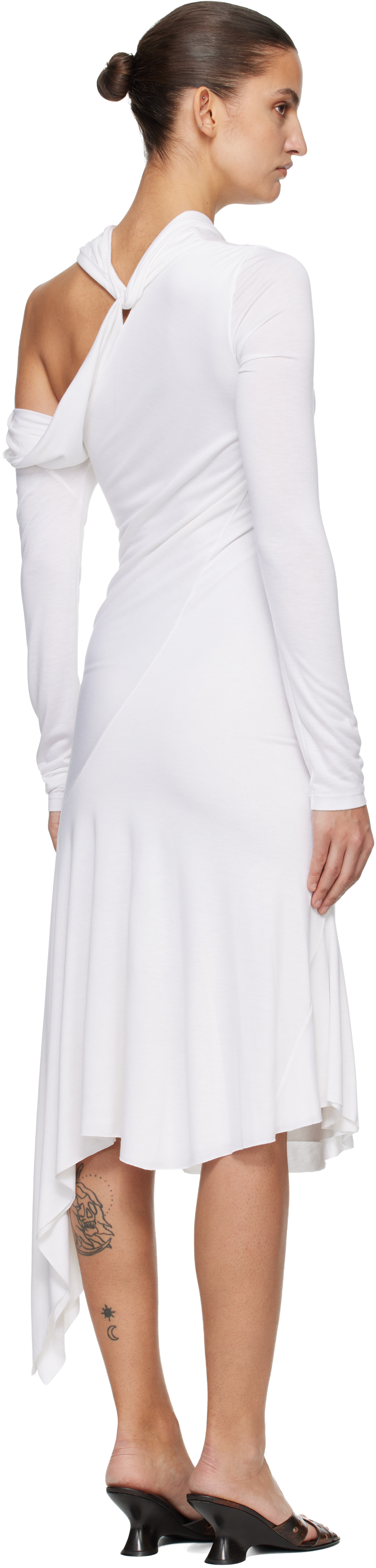 White Jersey Twist Strap Midi Dress