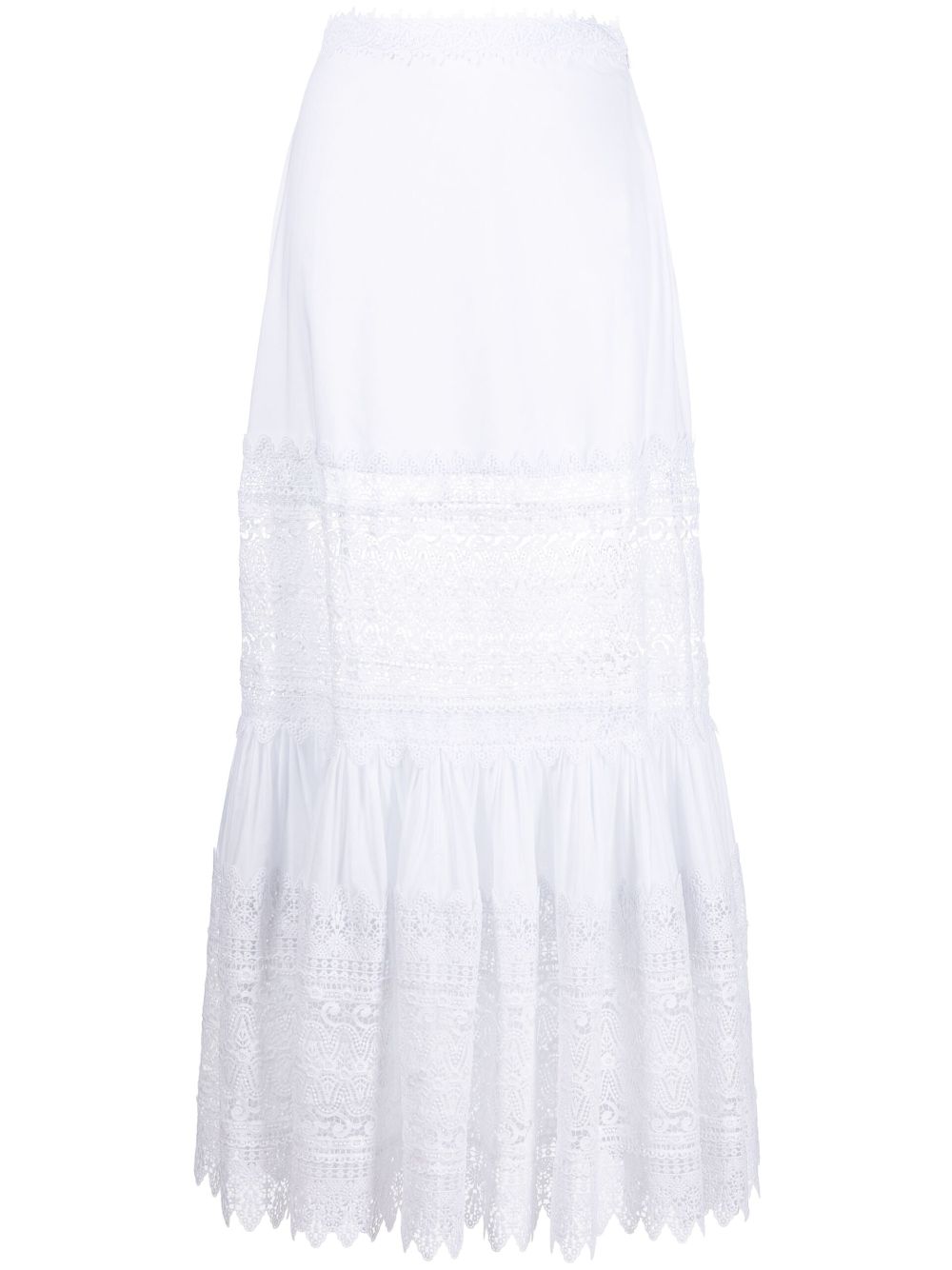 Violet lace-detail ruffled maxi skirt - White