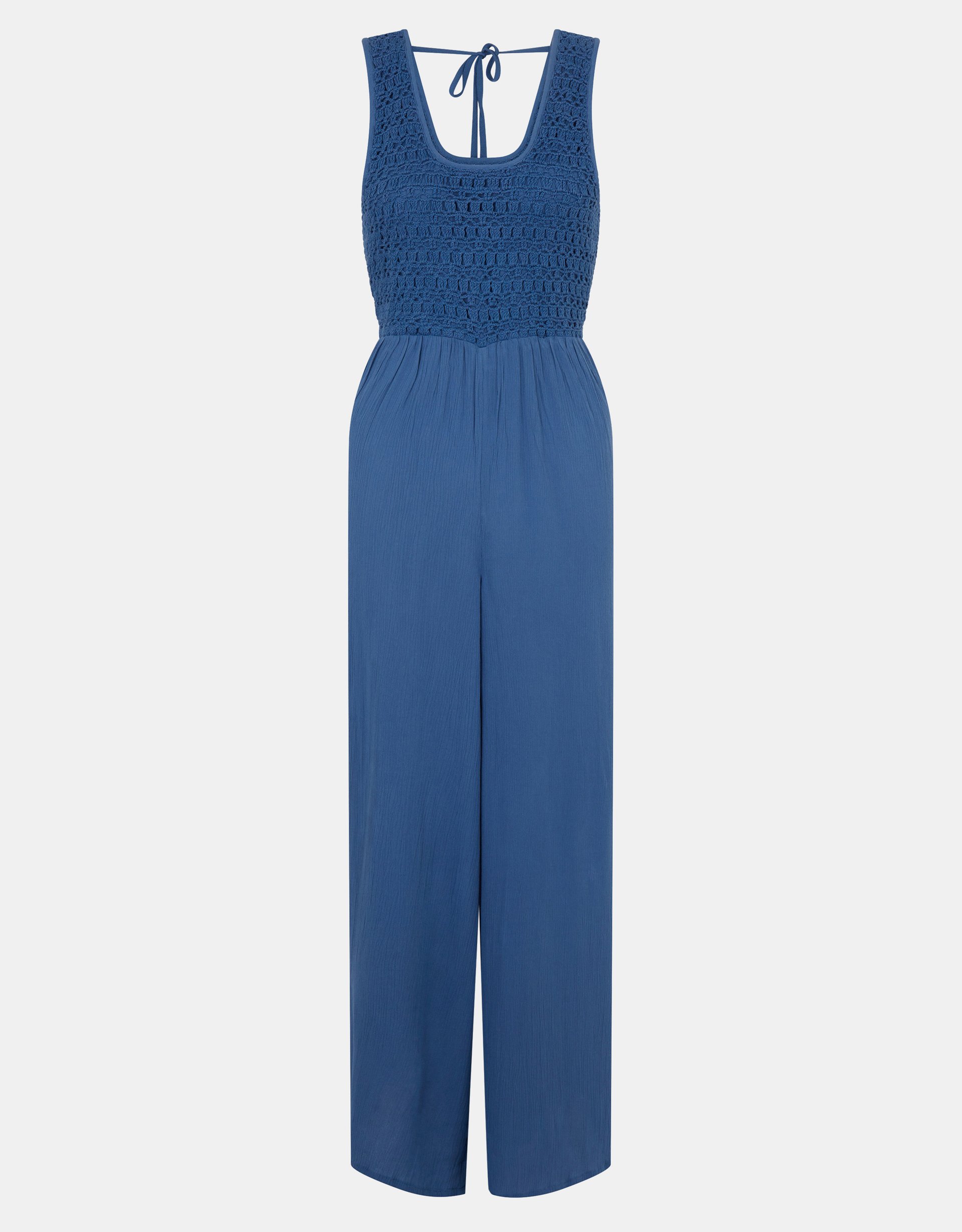 Sleeveless Crochet Jumpsuit Blue
