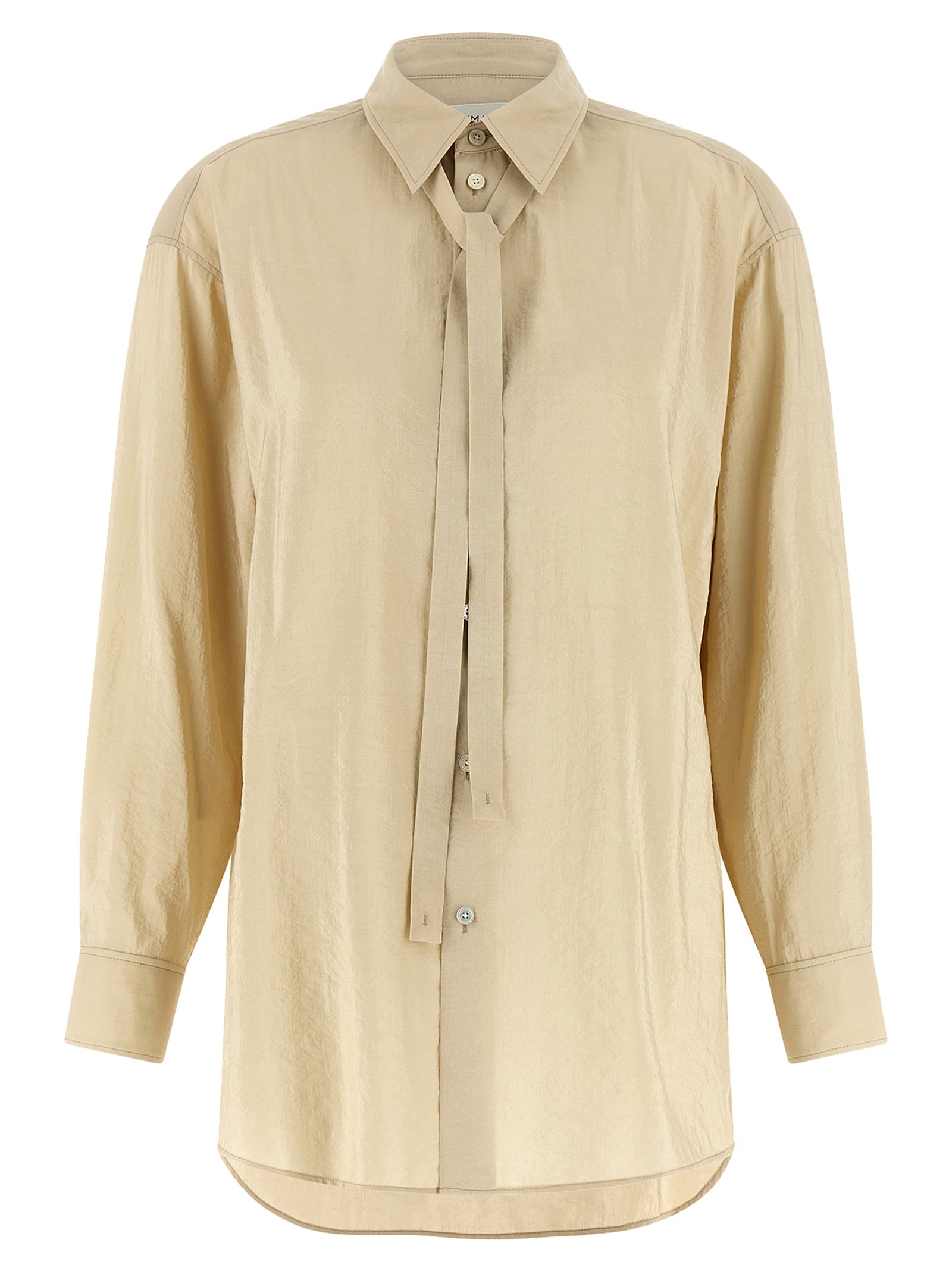Silk Tie-Neck Blouse — Beige