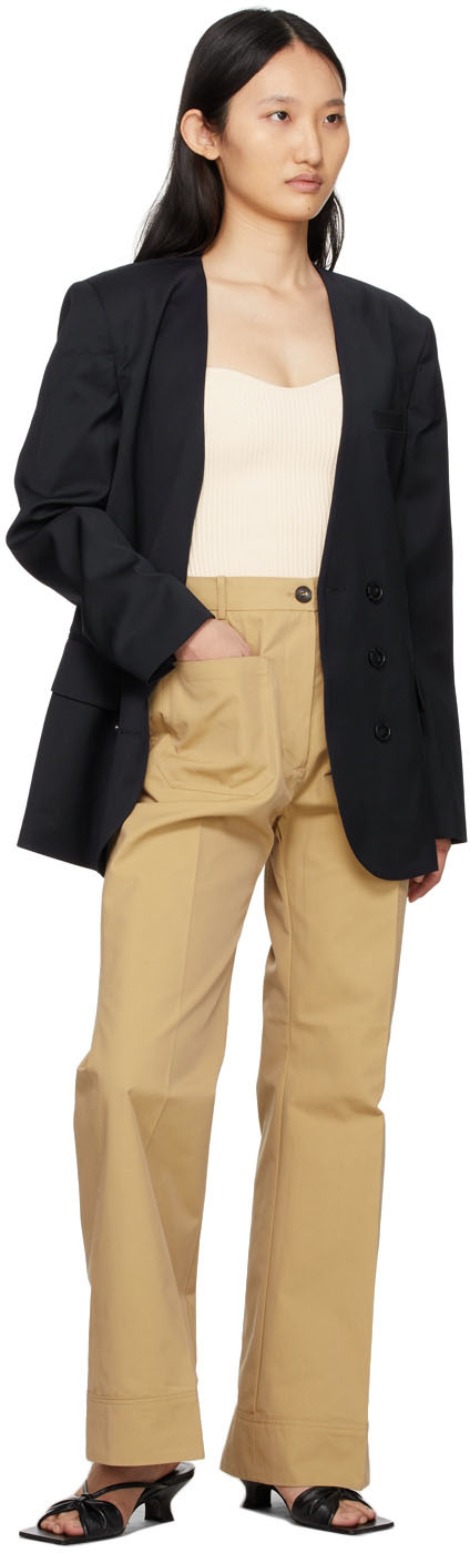 Beige cotton flared slacks